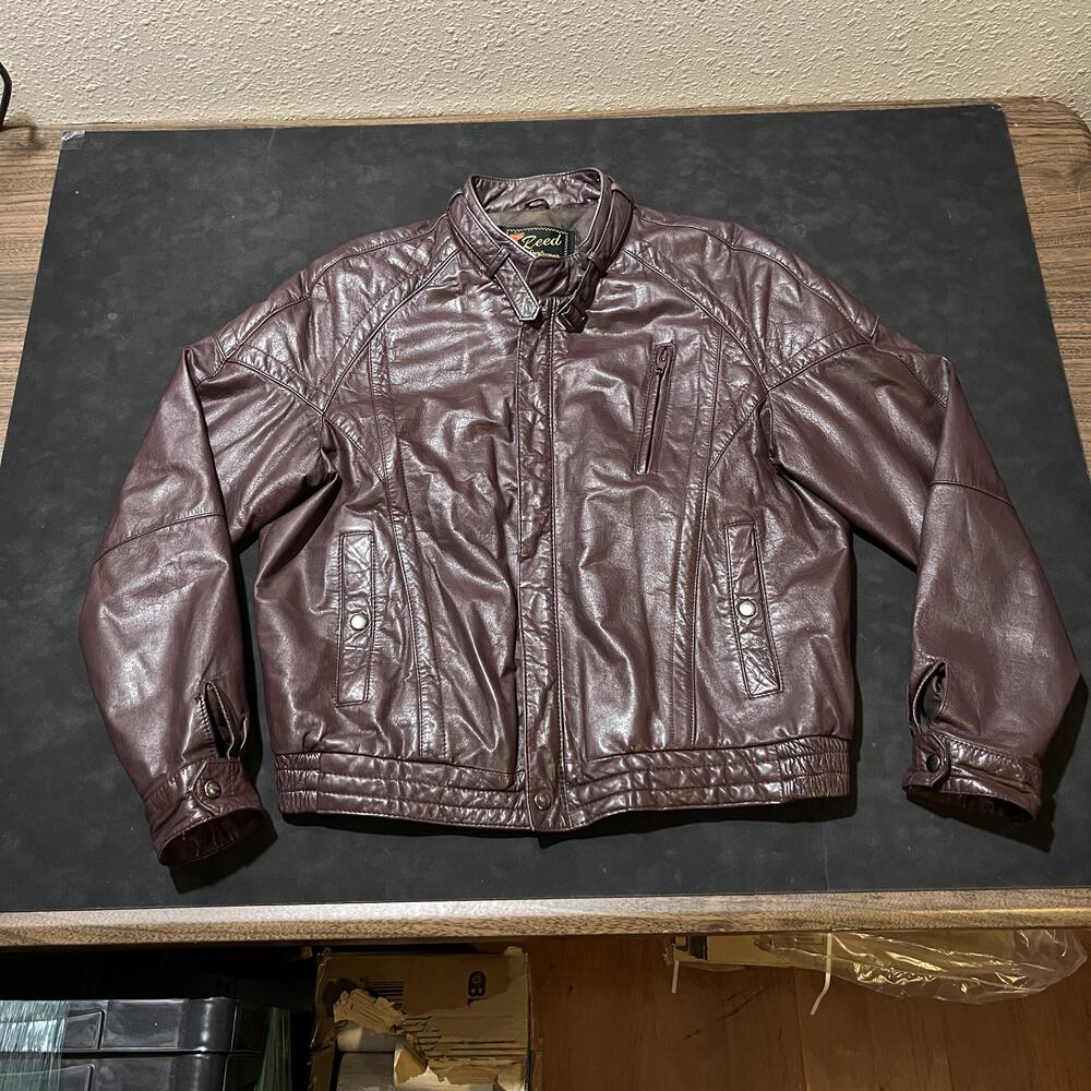 Vintage Reed Cafe Racer 70s Leather Bomber Jacket Mens Perfecto Brown Moto 80s